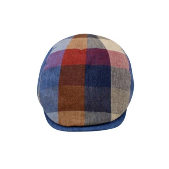 Hologramme Paris Spring Herringbone Multi Checks Blue Italian Linen Newsboy Cap - Picture 2 of 7
